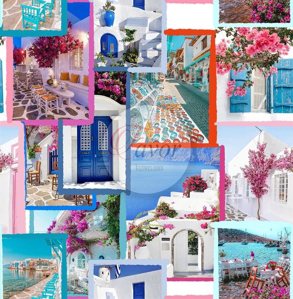 Bodrum Şehir Desenli Kumaş