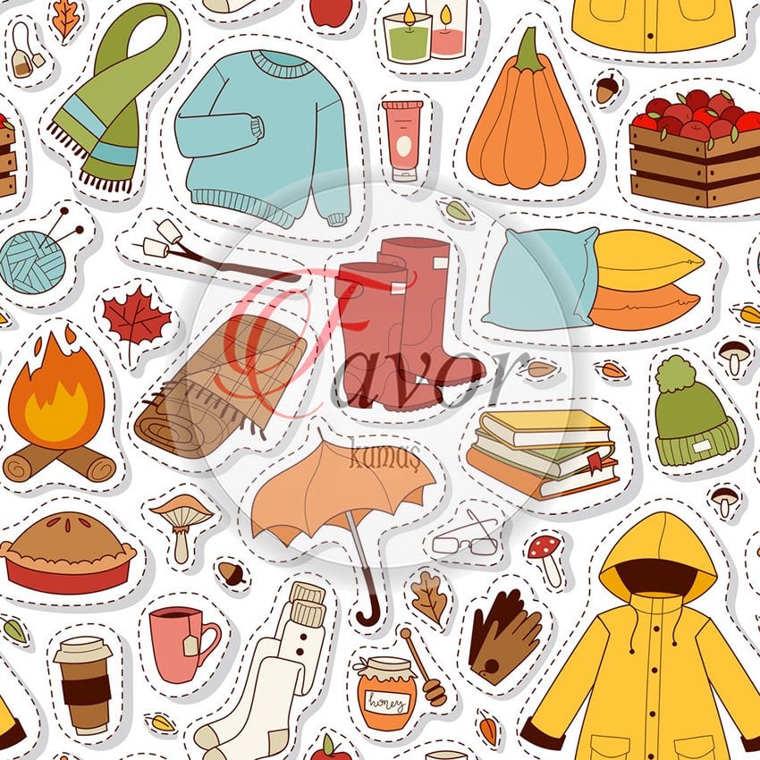 Sonbahar Sticker Desenli Kumaş