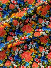 Siyah Zemin Neon Çiçek Desenli Kumaş