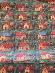 3D Nakış Ev  Desenli Kumaş