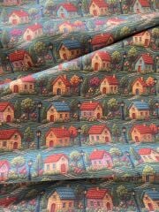 3D Nakış Ev  Desenli Kumaş