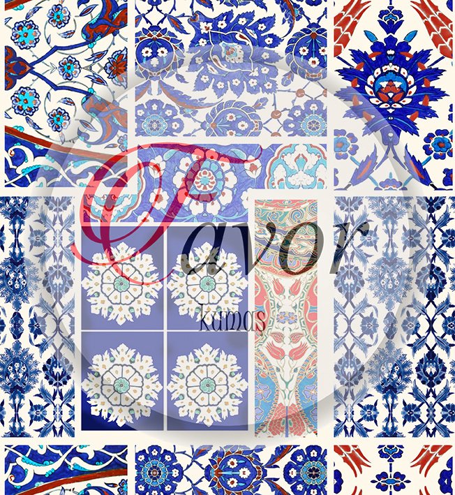 Çini Patchwork Desenli Kumaş