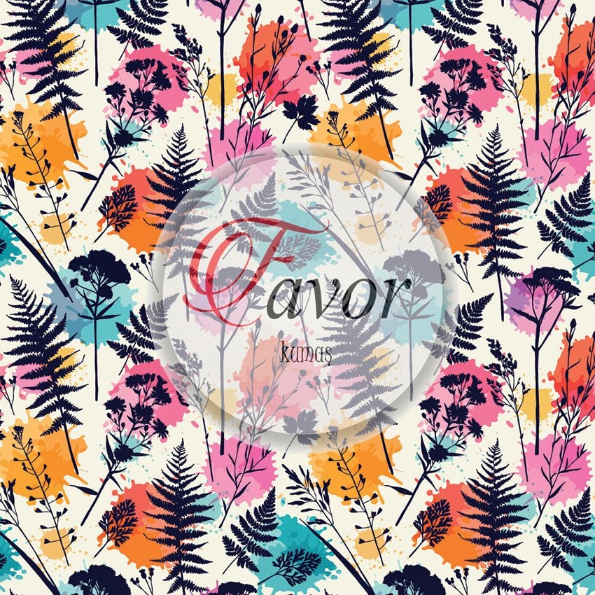 Renkli Yaprak Silüeti Desenli Kumaş