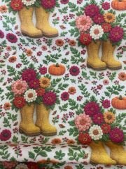 3D Nakış Sarı Çizme Buketleri Desenli Kumaş