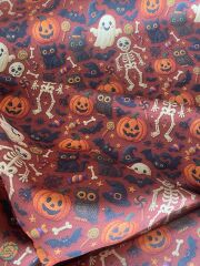 3D Taba Zeminli Cadılar Bayramı Desenli Kumaş