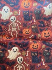 3D Taba Zeminli Cadılar Bayramı Desenli Kumaş