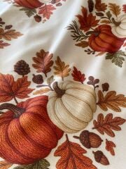 3D Krem Zemin Balkabağı Sonbahar Runner ve Kırlent Kumaşı