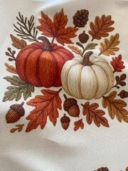 3D Krem Zemin Balkabağı Sonbahar Runner ve Kırlent Kumaşı