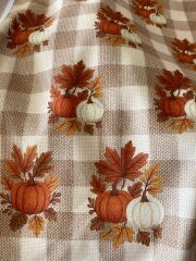 3D Ekose Zemin Balkabağı Sonbahar Runner ve Kırlent Kumaşı