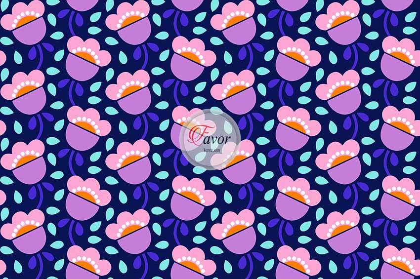 Mor Lale Retro Desenli Kumaş 2