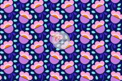 Mor Lale Retro Desenli Kumaş 2