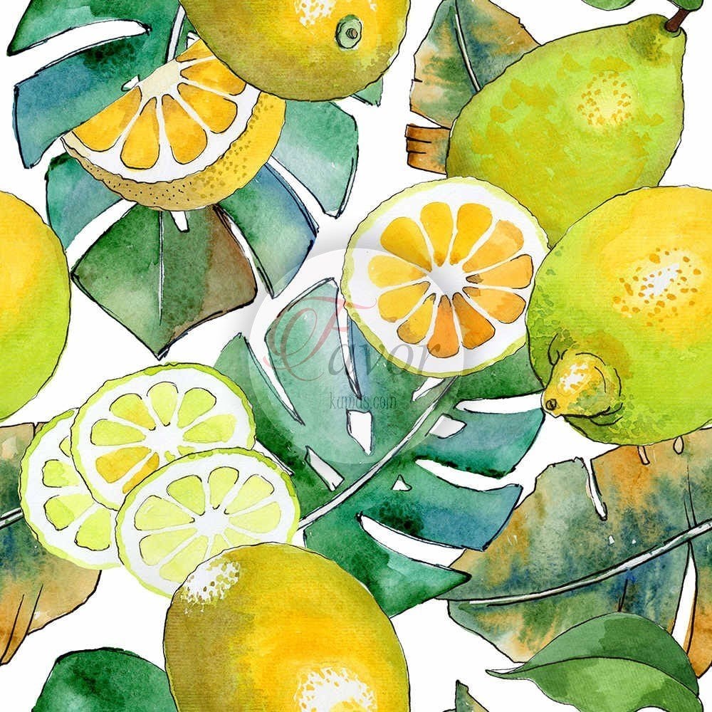 Suluboya Limon Desenli Kumaş