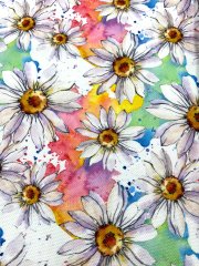 Suluboya Papatya Desenli Kumaş