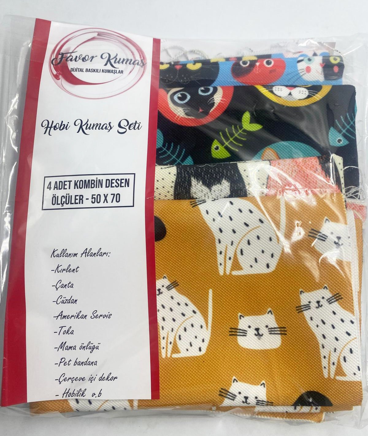Kedi Desenli Hobi Kumaş Seti
