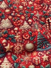 Yılbaşı 3D Yılbaşı Ağacı  Desenli Kumaş