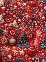 Yılbaşı 3D Yılbaşı Ağacı  Desenli Kumaş