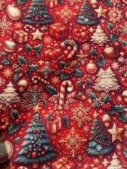 Yılbaşı 3D Yılbaşı Ağacı  Desenli Kumaş