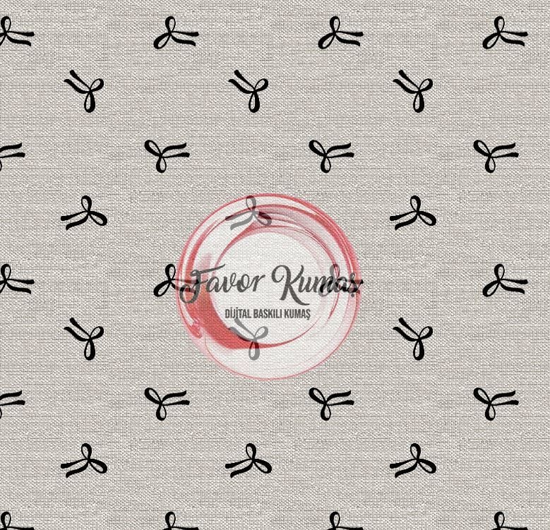 Siyah Çıtır Fiyonk Kurdele Keten Desenli Kumaş