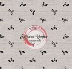 Siyah Çıtır Fiyonk Kurdele Keten Desenli Kumaş