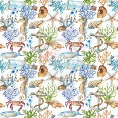 Deniz Atı Desenli Kumaş