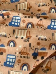 Vizon Zeminli Taşıtlar Desenli Kumaş