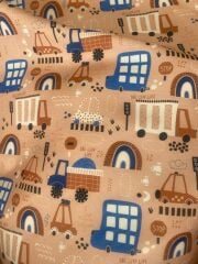 Vizon Zeminli Taşıtlar Desenli Kumaş