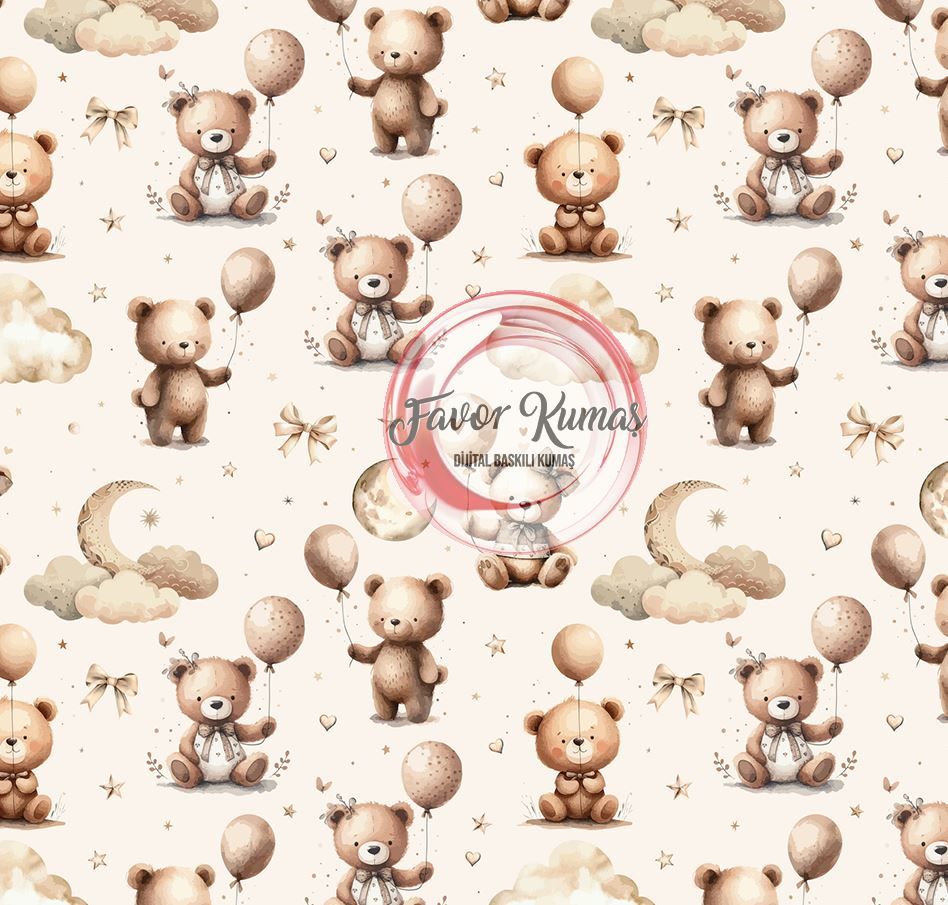 Uykucu Ayıcık Desenli Kumaş