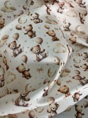 Uykucu Ayıcık Desenli Kumaş