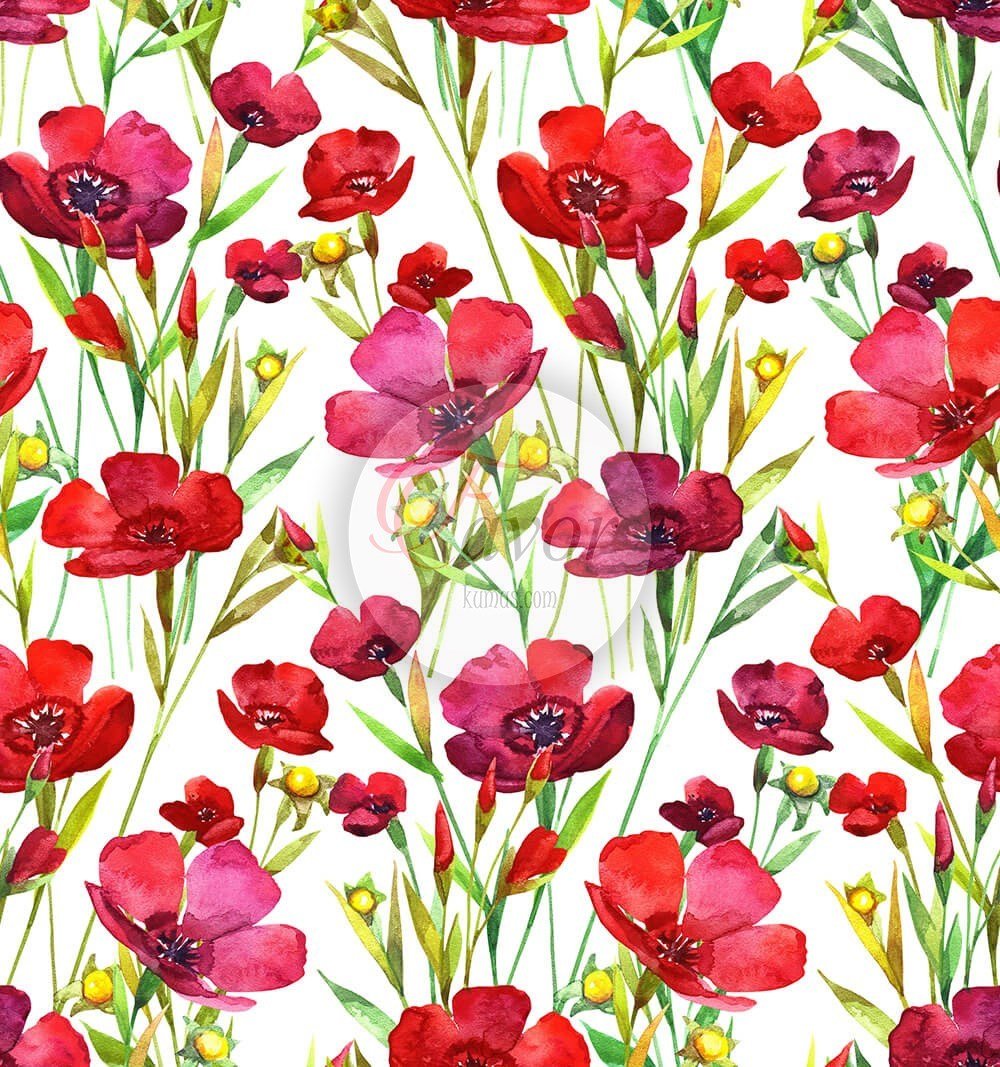 Gelincik Desenli Kumaş beyaz