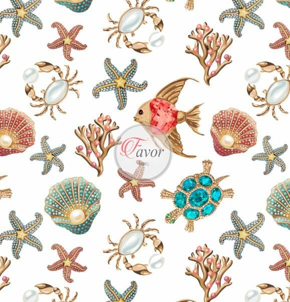 Mücevher Deniz Kabuğu Desenli Kumaş Döşemelik Petek Kumaş - beyaz