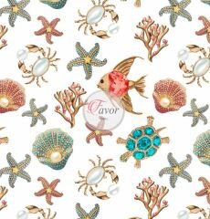 Mücevher Deniz Kabuğu Desenli Kumaş Döşemelik Petek Kumaş - beyaz