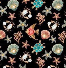 Mücevher Deniz Kabuğu Desenli Kumaş Döşemelik Petek Kumaş - siyah