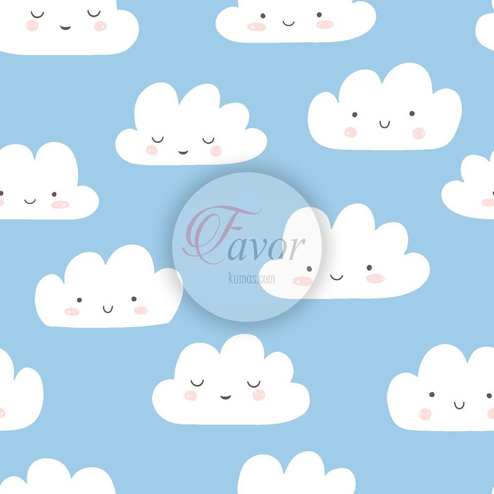 Bulut Desenli Pembe Kumaş mavi