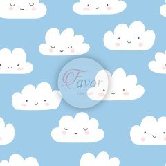 Bulut Desenli Pembe Kumaş mavi