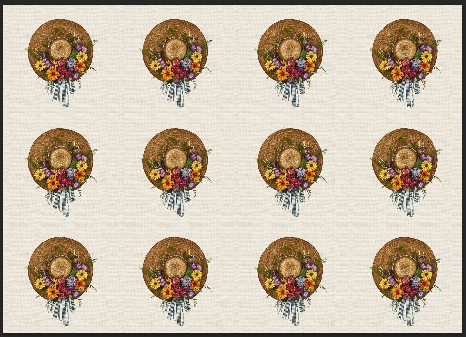 Hasır Şapka Desenli Kumaş 33x35 cm-1 mt