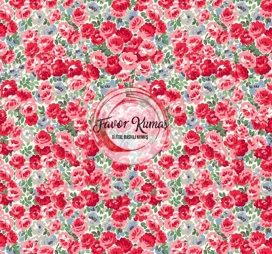 Kırmızı Top Çiçekli Romantik  Desenli Kumaş