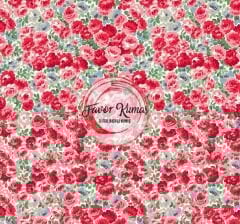 Kırmızı Top Çiçekli Romantik  Desenli Kumaş