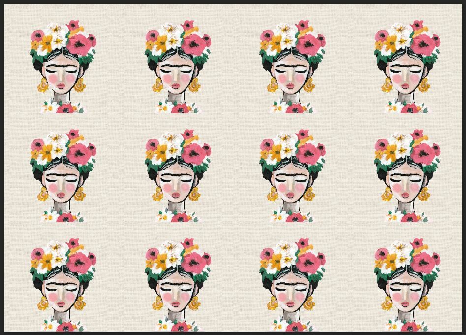 Frida Desenli Runner ve Supla Kumaşı 33x35 cm-1 mt