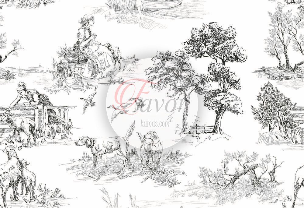 Toile De Jouy Desenli Kumaş 1