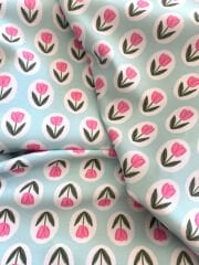 Mint Zeminli Çıtır Lale Çiçek Desenli Kumaş