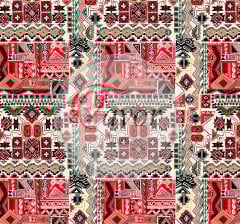 Kırmızı Tonlu Etnik Kilim Desenli Kumaş