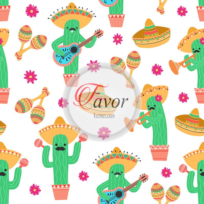 Müzik Çalan Kaktüs Desenli Kumaş beyaz