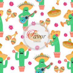 Müzik Çalan Kaktüs Desenli Kumaş beyaz