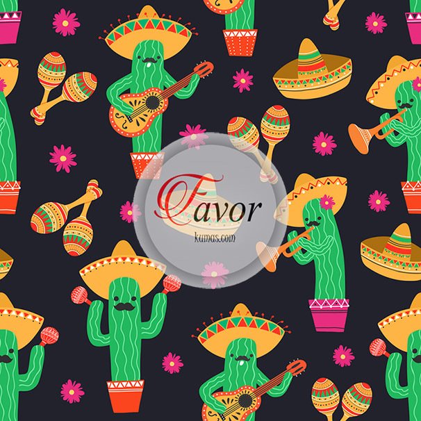 Müzik Çalan Kaktüs Desenli Kumaş siyah