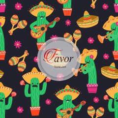 Müzik Çalan Kaktüs Desenli Kumaş siyah