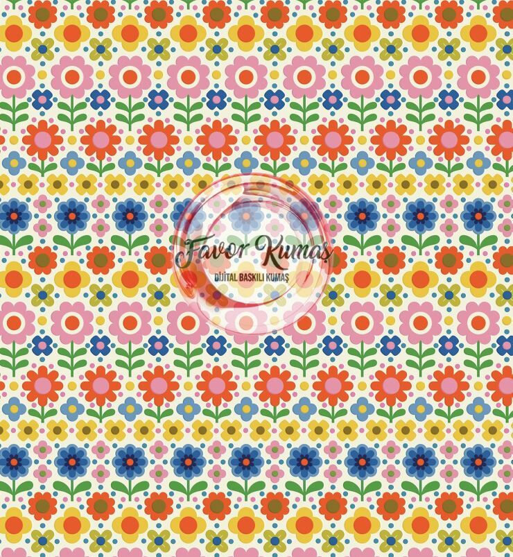 Sıralı Renkli Çiçek 2 Desenli Kumaş