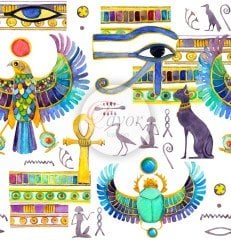 Mısır Desenli Döşemelik Kumaş beyaz