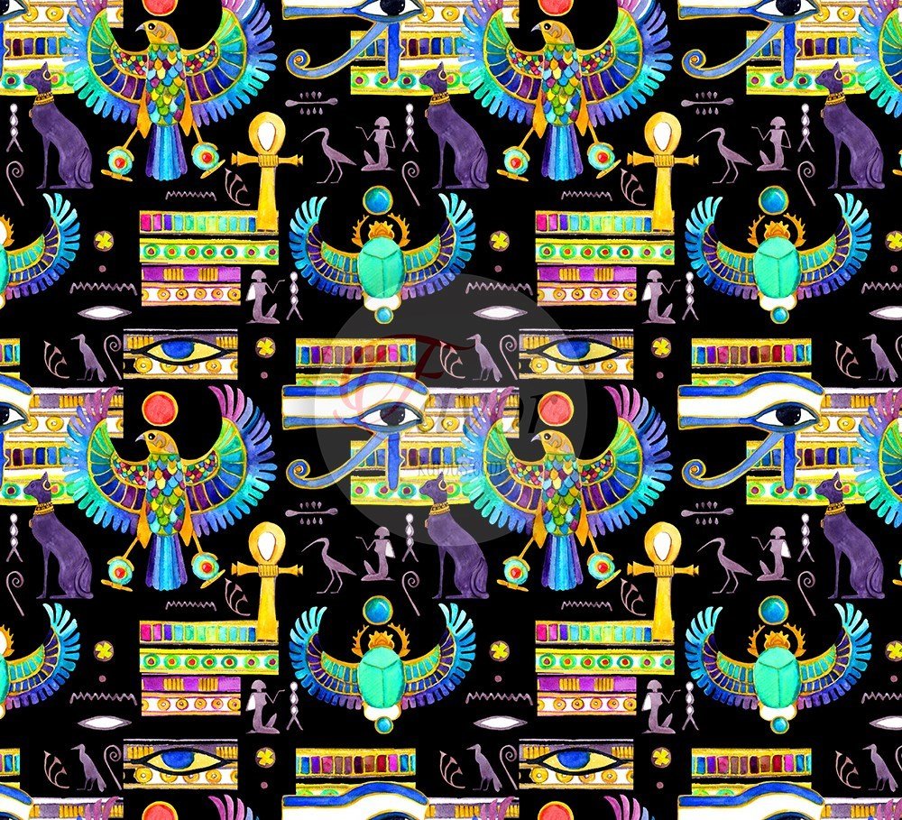 Mısır Desenli Döşemelik Kumaş siyah