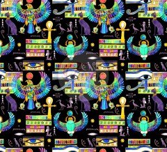 Mısır Desenli Döşemelik Kumaş siyah