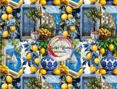 Limon Kolaj Desenli Kumaş